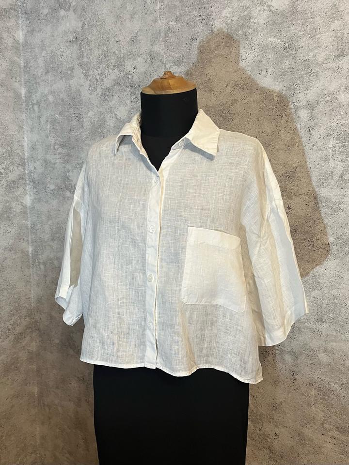 Укороченная льняная рубашка с коротким рукавом ZARA
