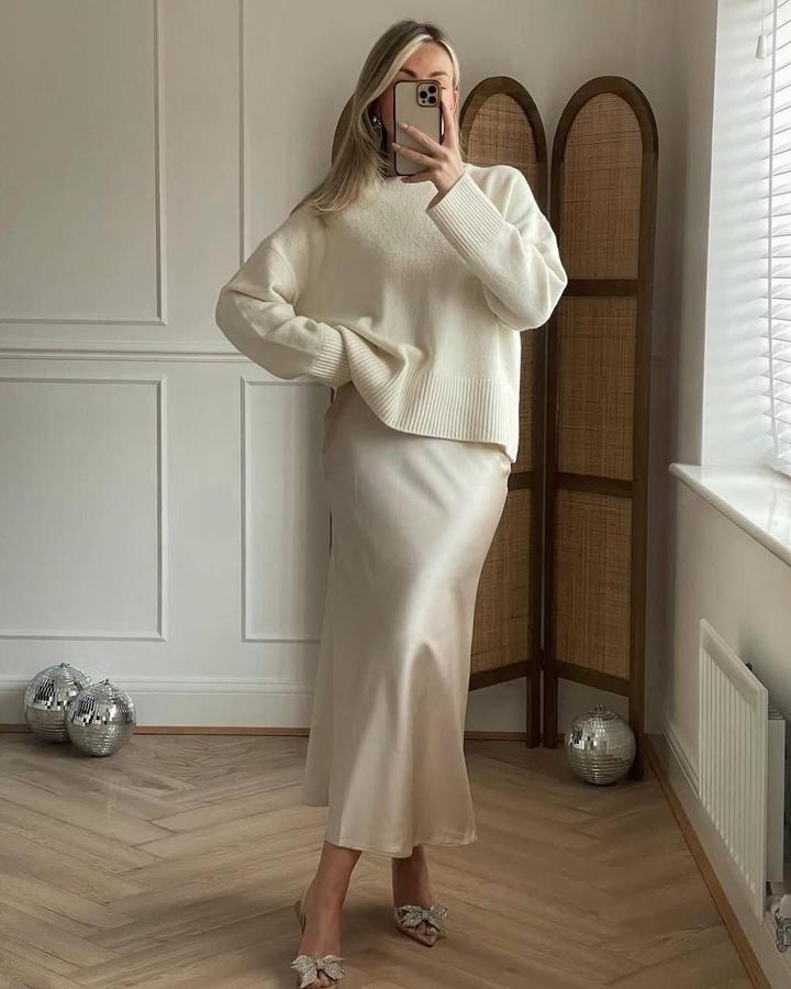 Zara Юбка атласная молочная миди