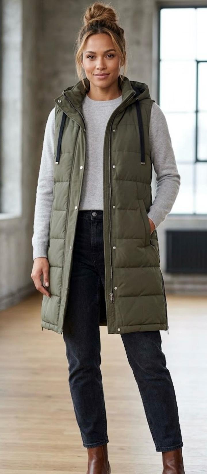 Zara Удлиненная стеганая жилетка с капюшоном