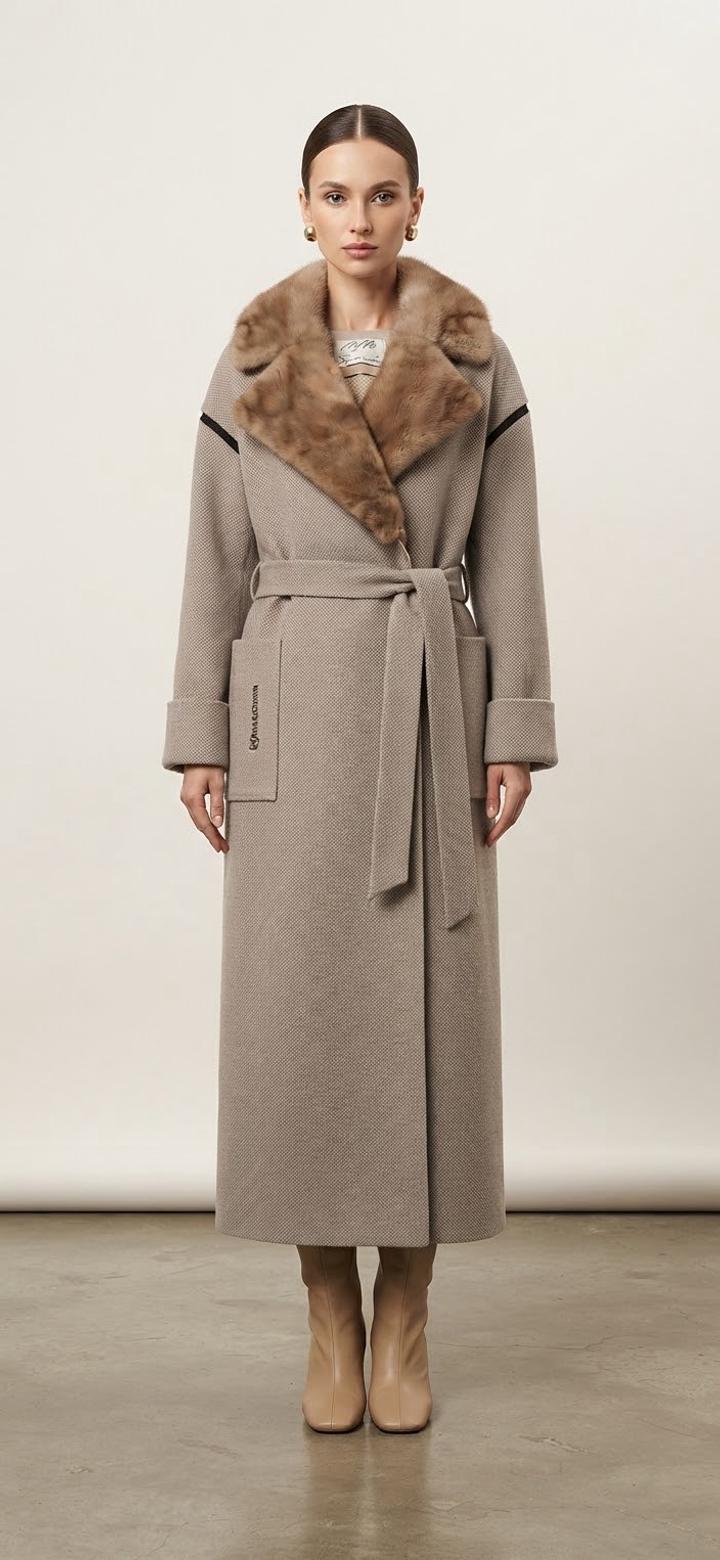 Элегантное длинное пальто с мехом норки Marco Moretti by Rimma Donna