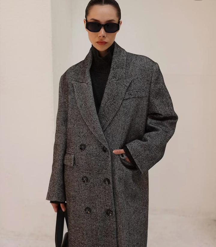 hot fashion Двубортное пальто в елочку