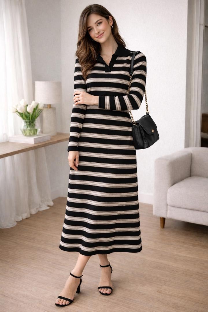 Fashion длинное трикотажное платье в полоску🌸
