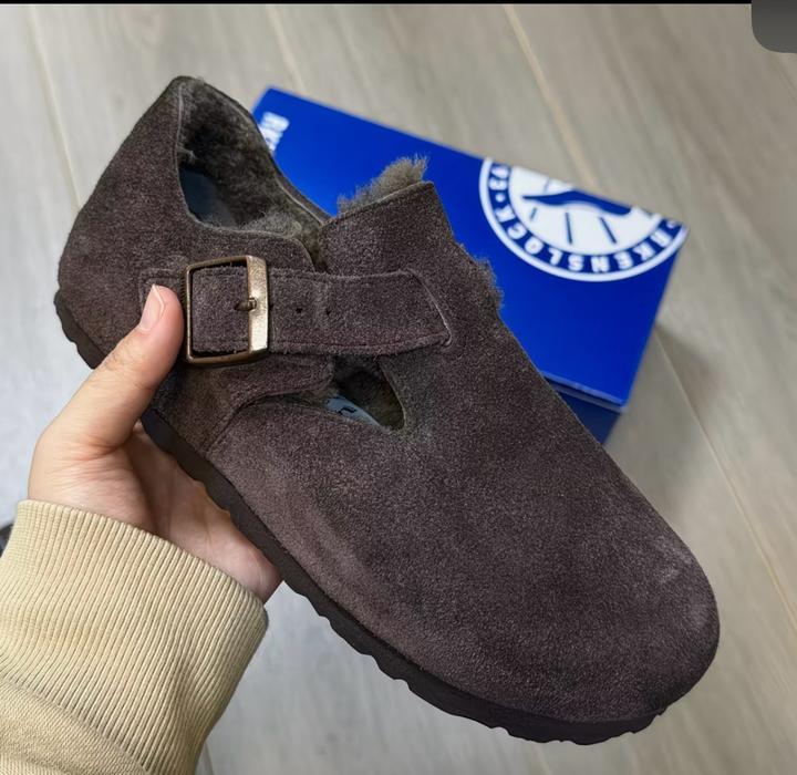 Сабо Birkenstock замшевые с мехом