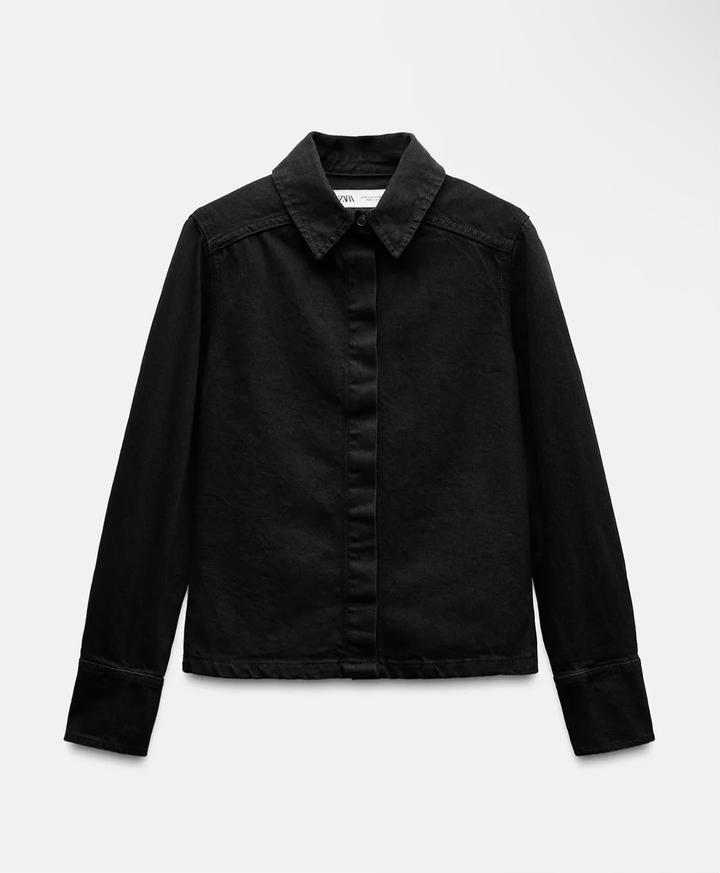 Черная джинсовая рубашка ZARA