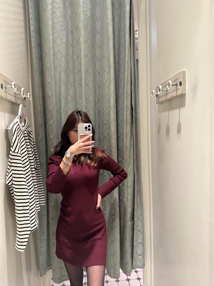 бордовое платье pull & bear