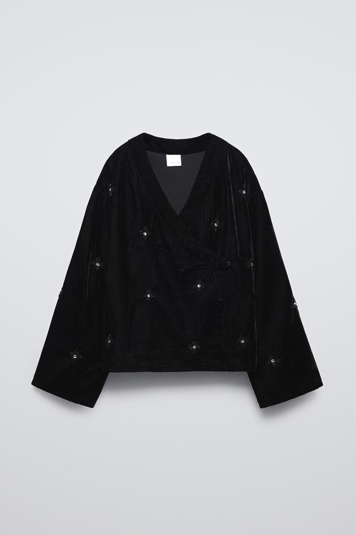 Zara Бархатное кимоно с бусинками