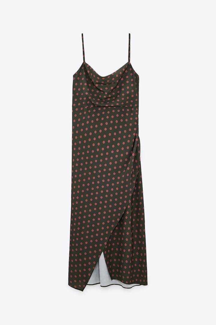 Платье миди в горошек с разрезом Zara