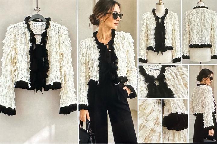 Укороченный жакет ZARA с бахромой