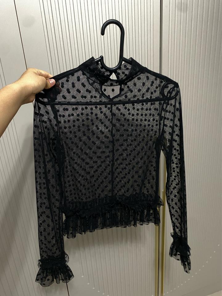 Zara Прозрачная блузка в горошек с оборками