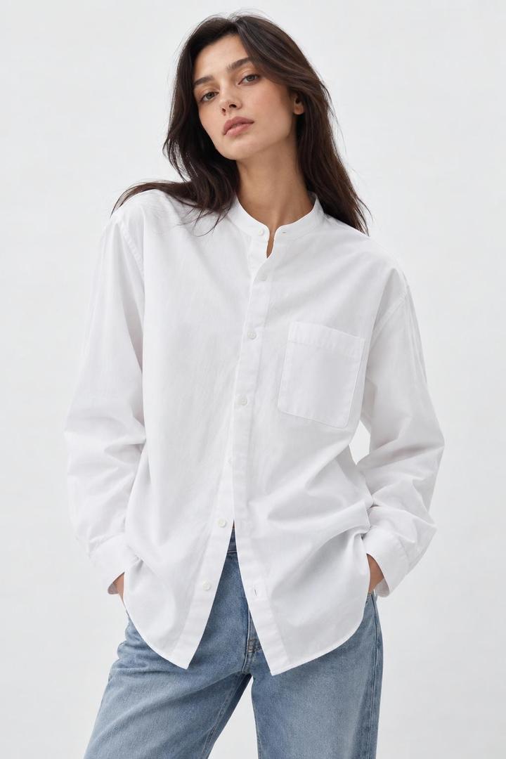 UNIQLO белая рубашка с воротником-стойкой