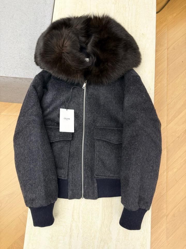 CELINE шерстяной бомбер с меховым воротником