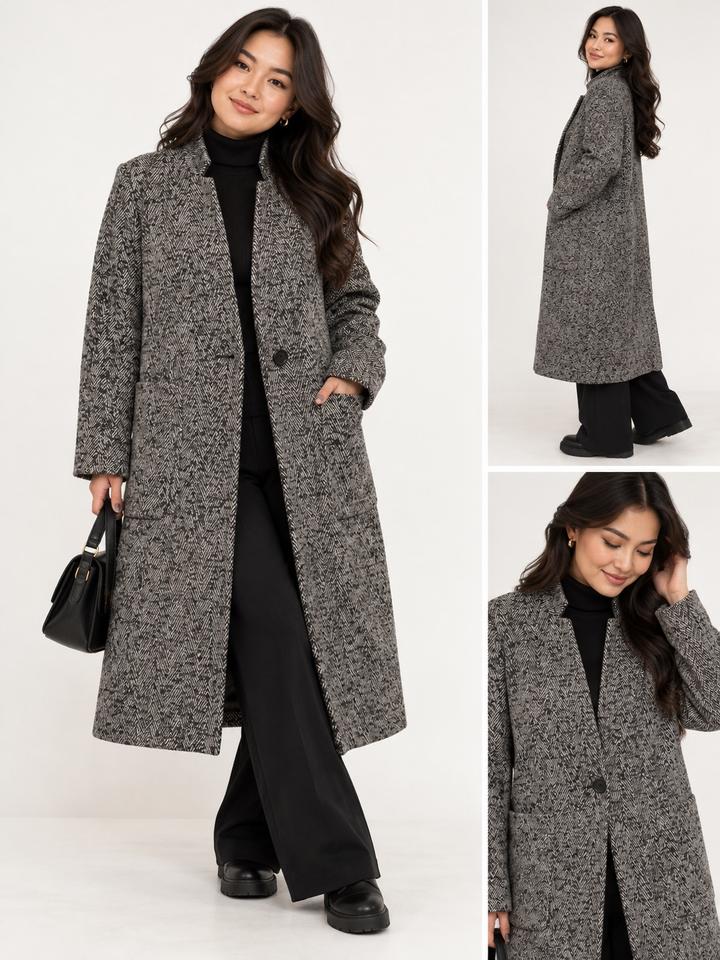 Zara Стильное меланжевое пальто с узором «ёлочка»
