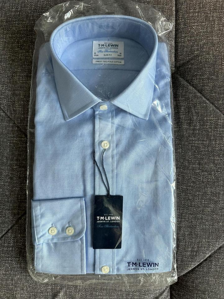 Новая голубая рубашка T.M.Lewin London, хлопок Twill, ворот 41, рукав 91