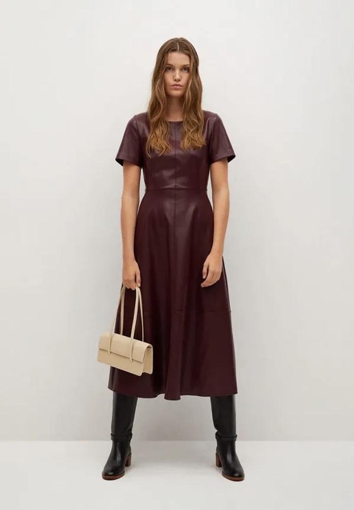 Платье mango из нежной кожи в модном цвете