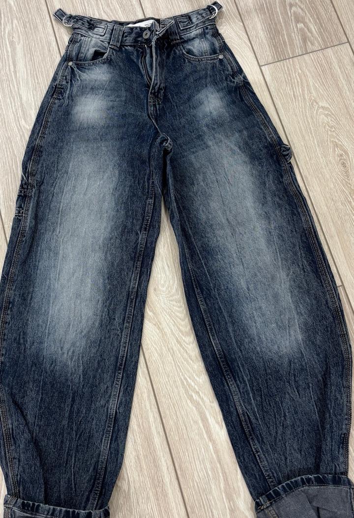 Джинсы Bershka широкие бананы винтажные серые синие