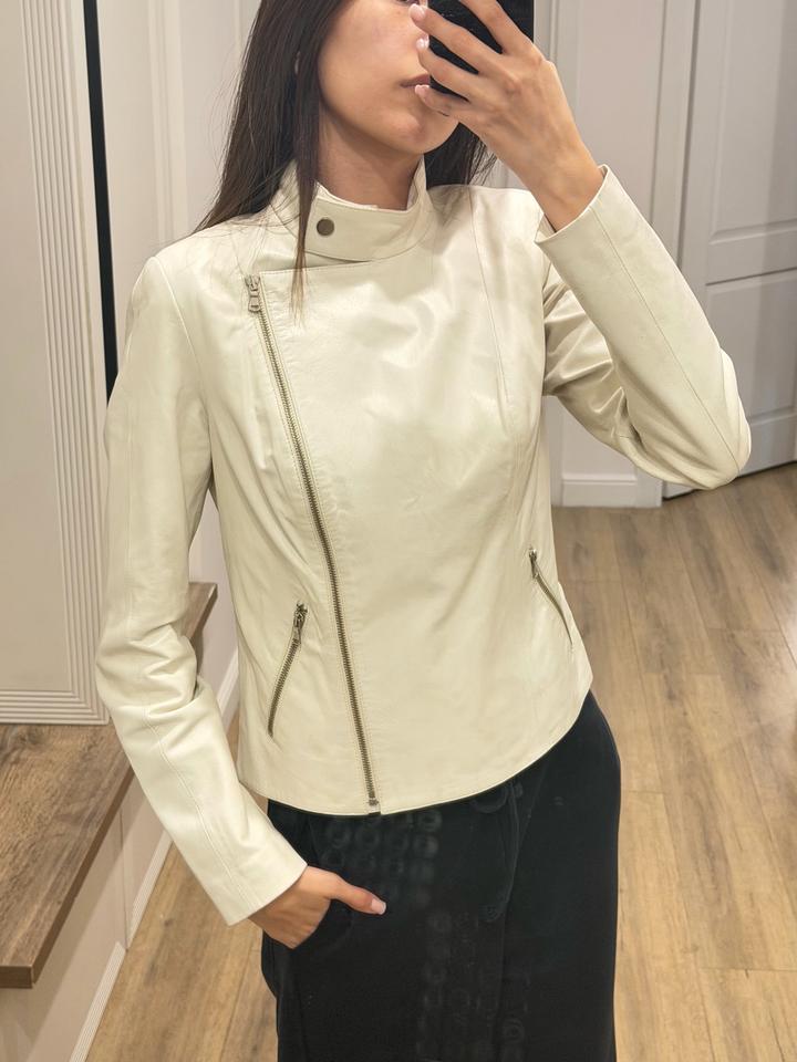 isnova 🧥Кожаная куртка-косуха, 100% натуральная кожа, молочная, XS-S