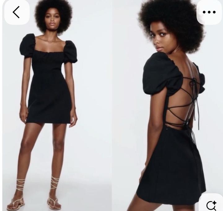 Черное платье с открытой спиной и объемными рукавами Zara