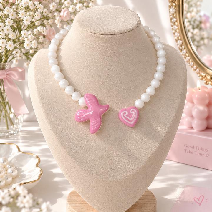 Handmade (ручная работа) Ожерелье с подвесками сердце и птица