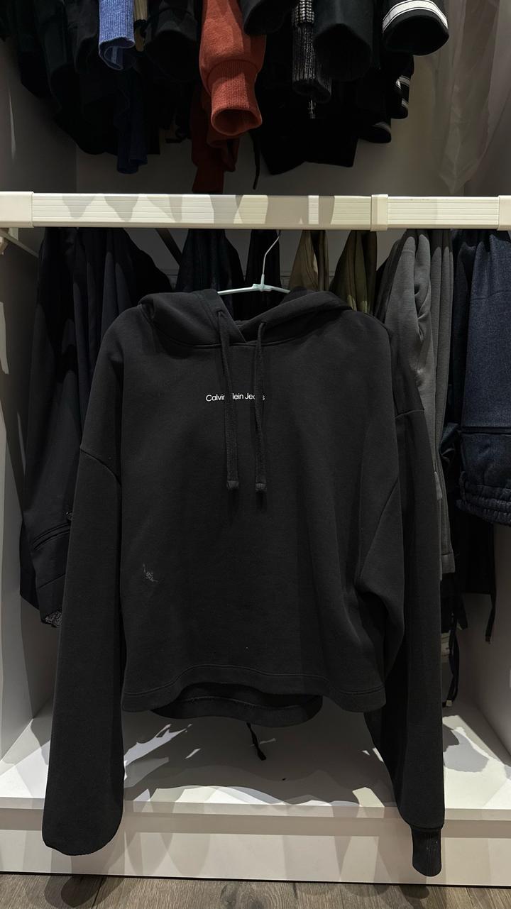 Черное оверсайз худи Calvin Klein Jeans с принтом на спине (S)