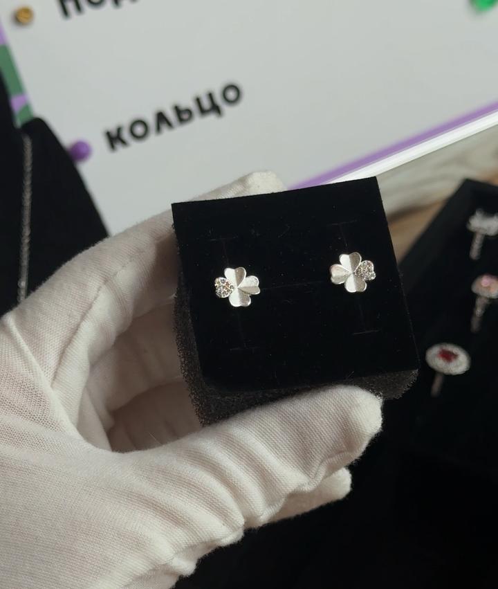 Серьги клевер серебро 925