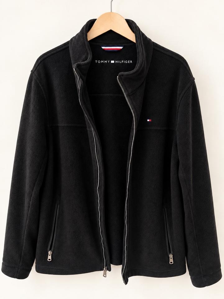 Чёрная флисовая кофта/олимпийка Tommy Hilfiger на молнии 🖤⚡