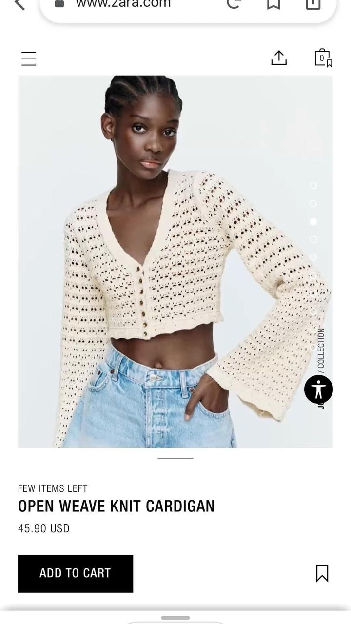 Укороченный ажурный кардиган ZARA
