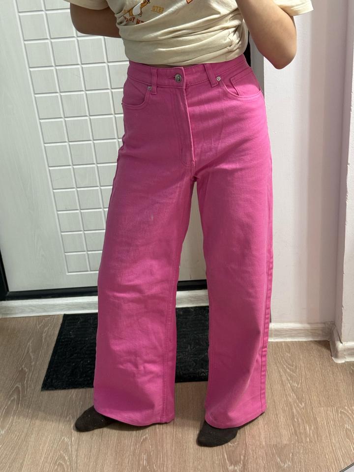 H&M Ярко-розовые джинсы Wide Leg с высокой посадкой 🩷