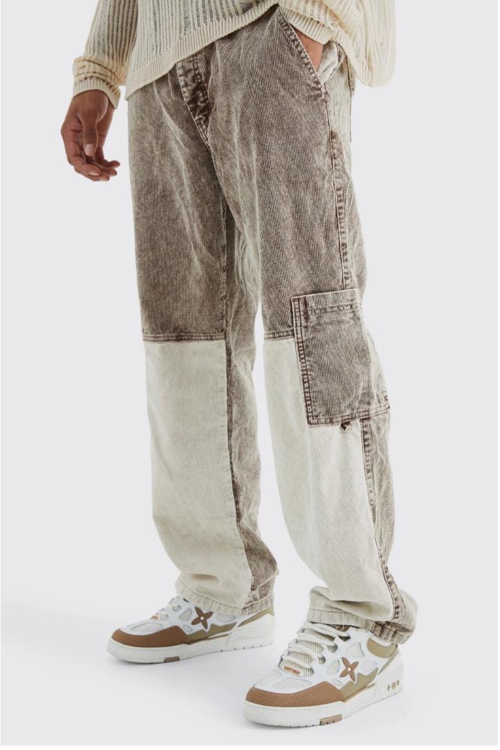 Boohoo Mens Мужские вельветовые брюки карго в стиле колорблок