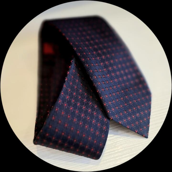 Галстук тёмно-синий с красным узором, 100% microfiber, handmade