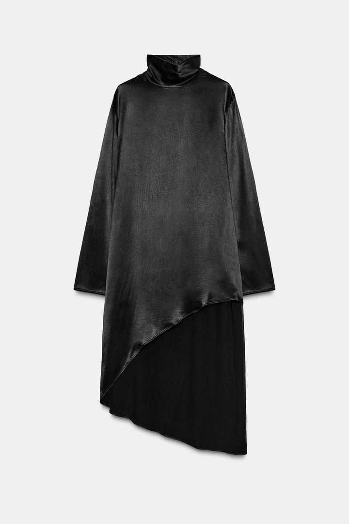 Zara Асимметричная блуза-платье с высоким воротником