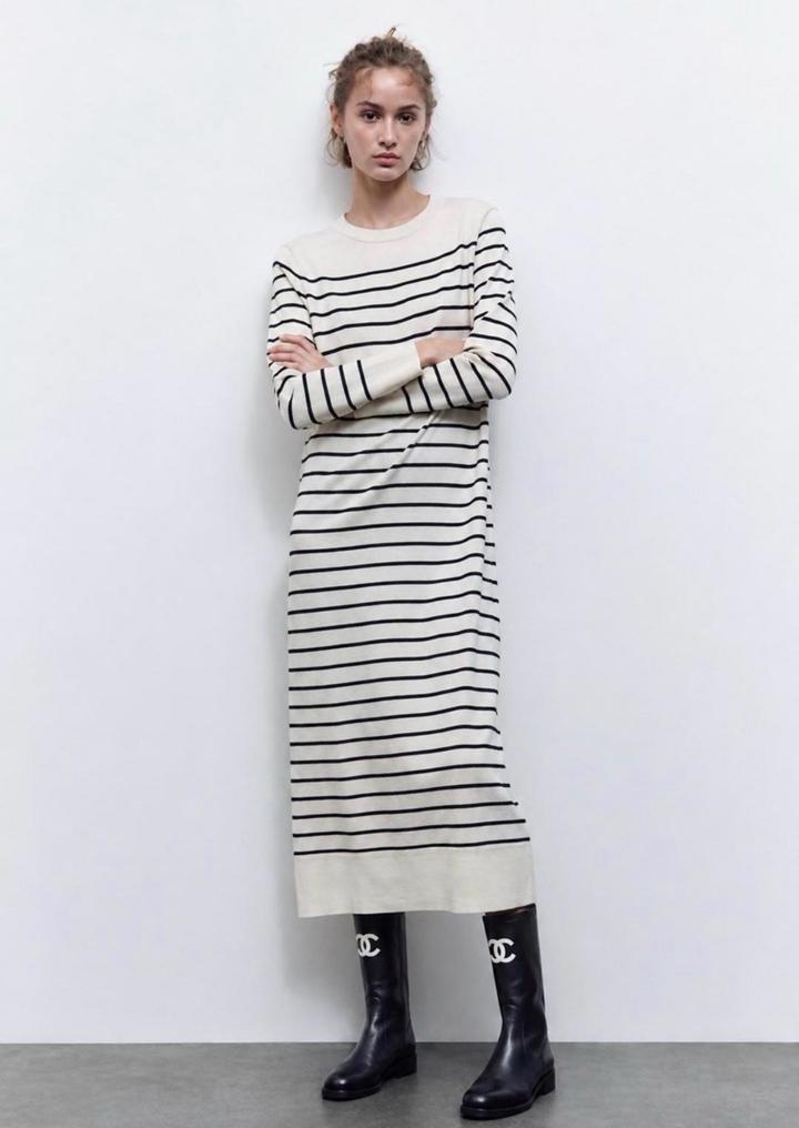 Трикотажное платье в полоску ZARA