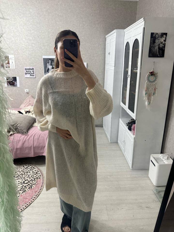 Zara Вязаное платье-туника оверсайз из альпаки