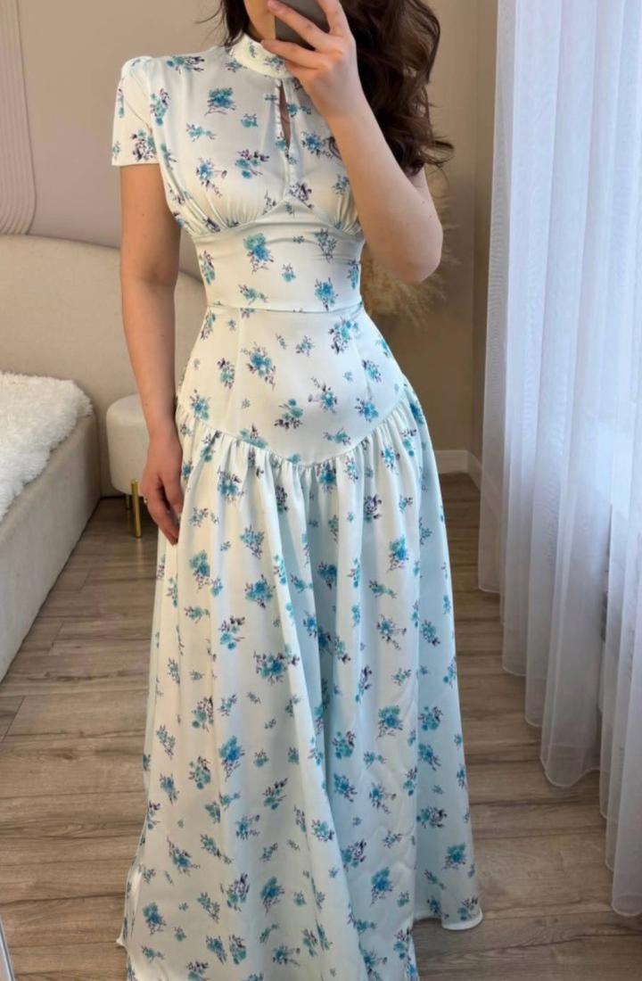 Платье с цветочным принтом(голубое летнее)