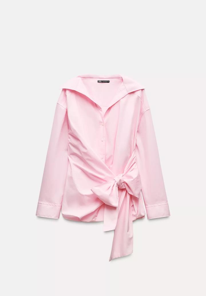 Розовая рубашка Zara с бантом