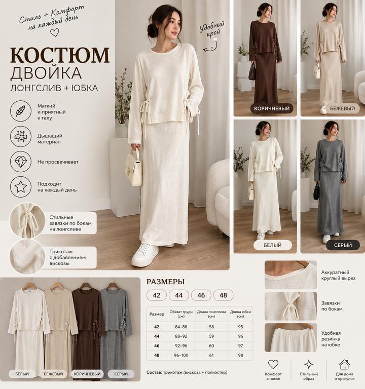 Костюм двойка лонгслив + юбка