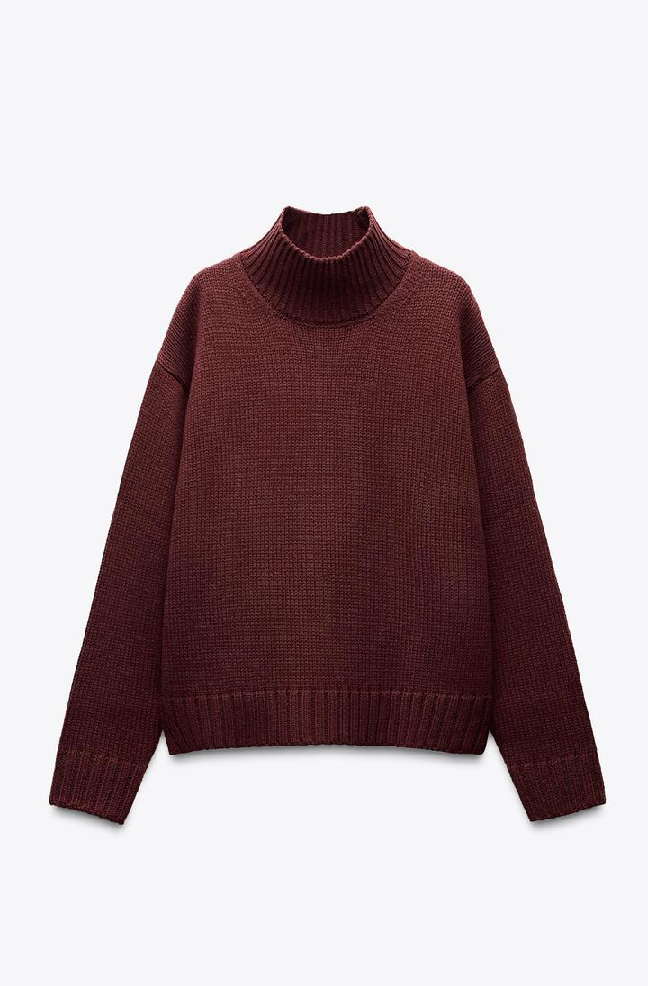Zara Бордовый свитер с высоким воротом