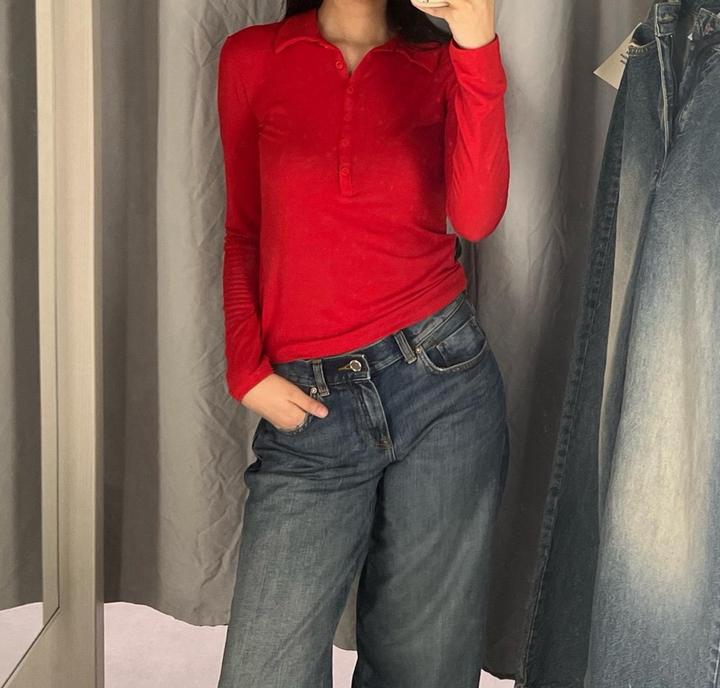 H&M Красный лонгслив поло