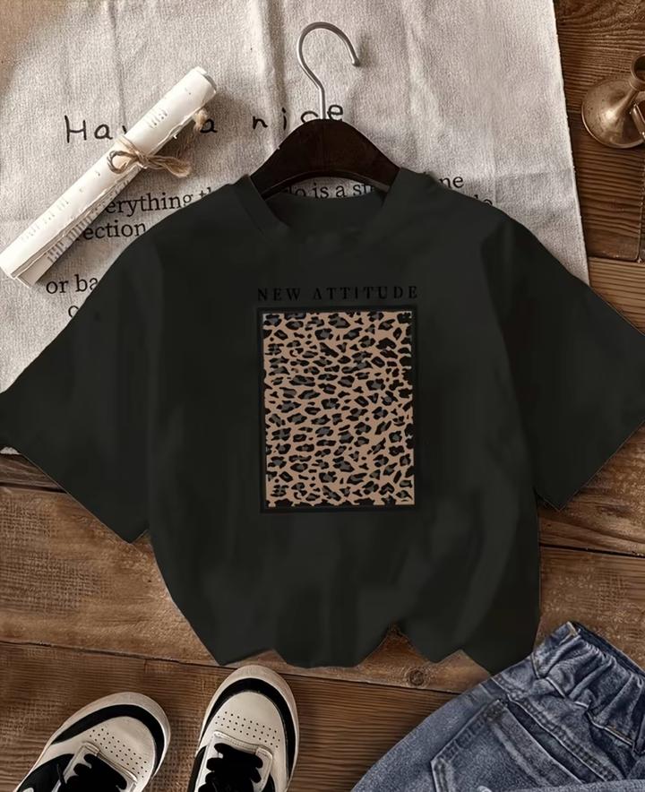 Little Tee Diary НОВАЯ Черная футболка с леопардовым принтом