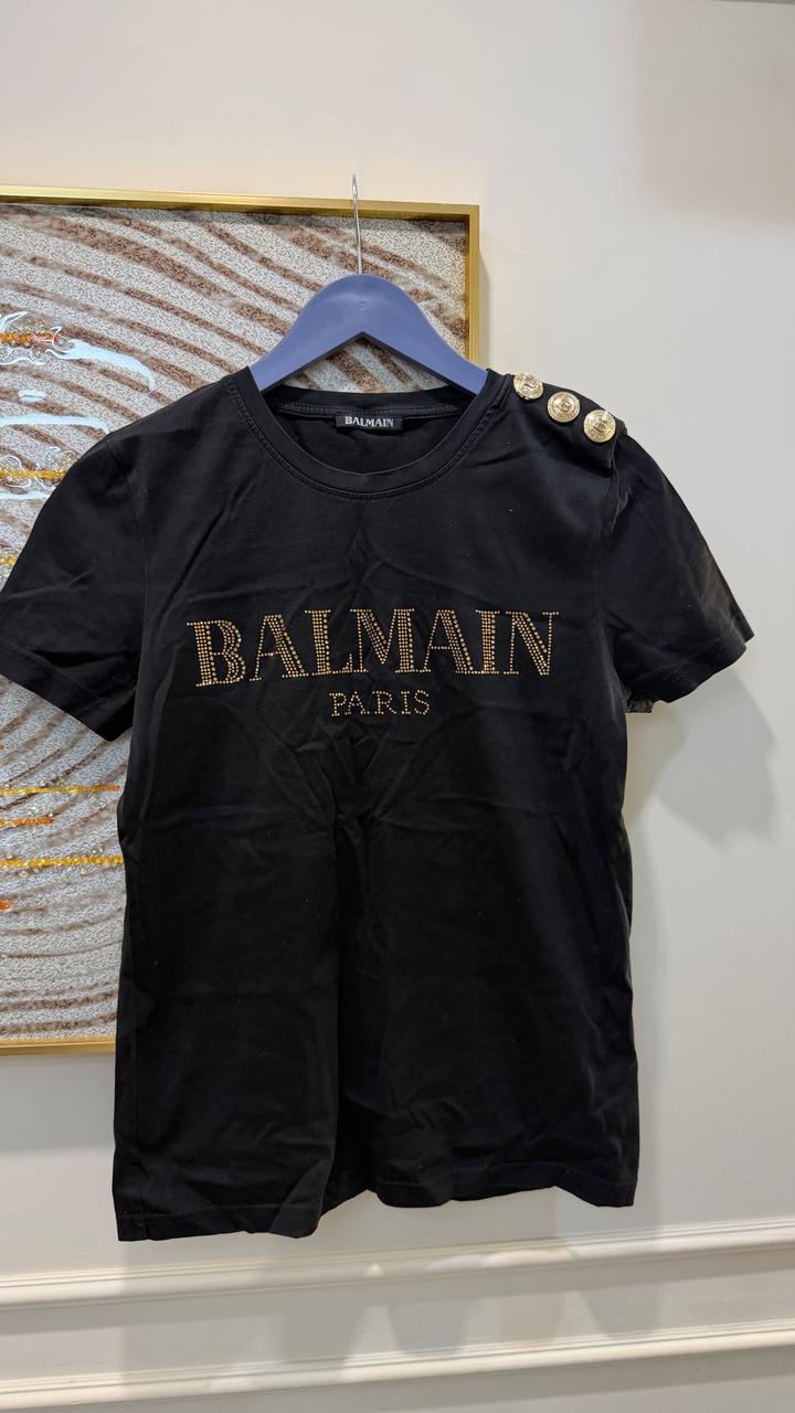 Футболка Balmain с декором на плече оригинал размер XS в черном цвете