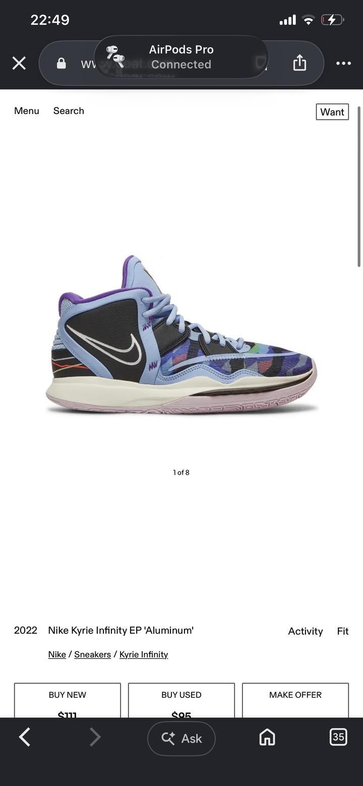 Кроссовки Nike Kyrie Infinity EP Aluminum ( Kyrie 8 )