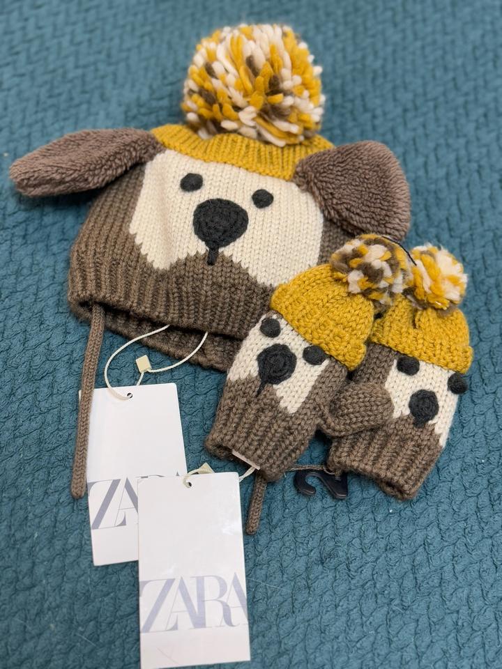 ZARA детский комплект шапка и варежки
