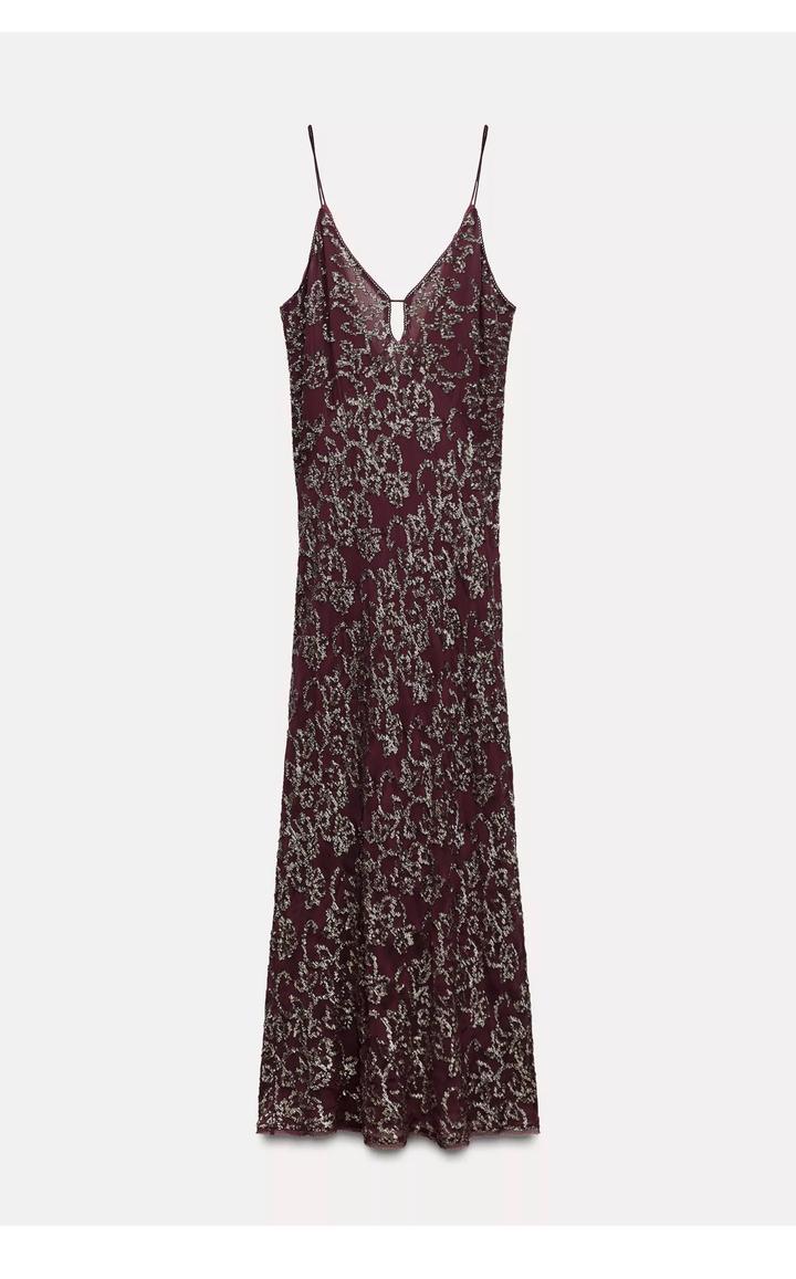 Платье миди на бретельках с пайетками ZARA