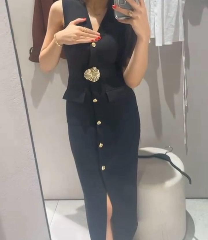 Zara Черное платье миди на пуговицах