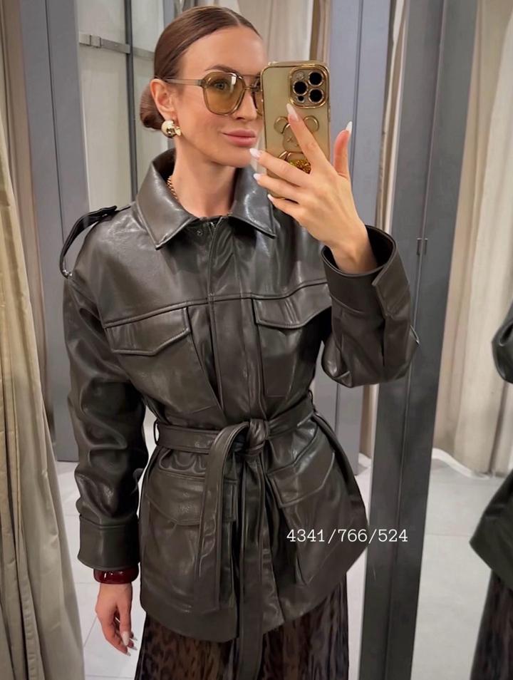 Куртка из экокожи с поясом Zara