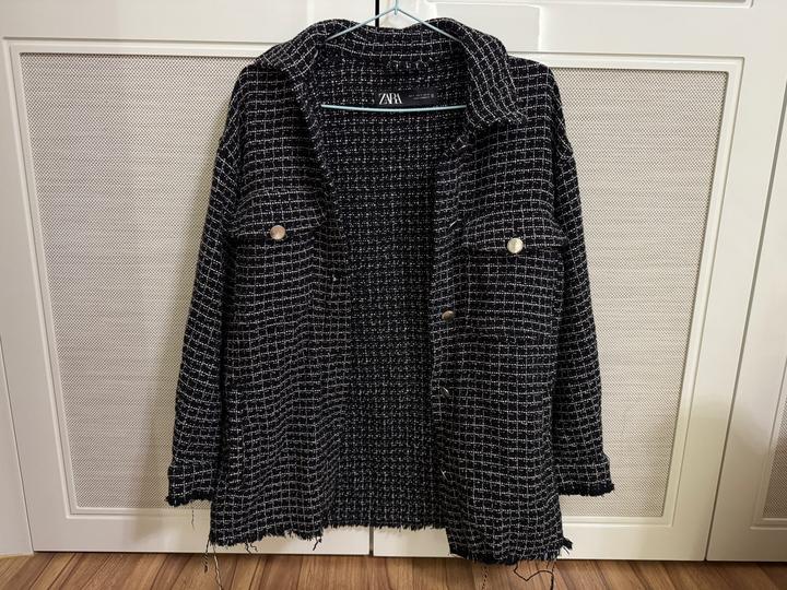 ZARA твидовый жакет-рубашка в клетку