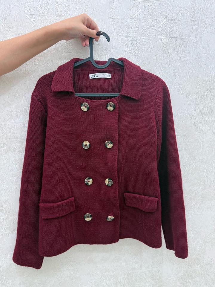 Кардиган ZARA бордовая двубортная трикотажная