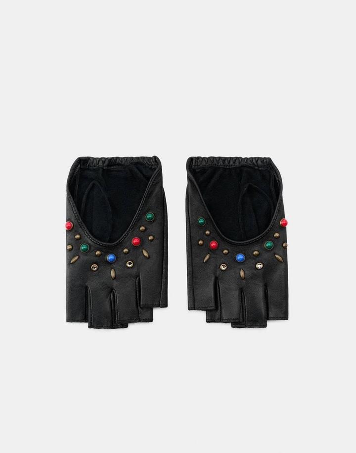Zara Митенки кожаные с декором