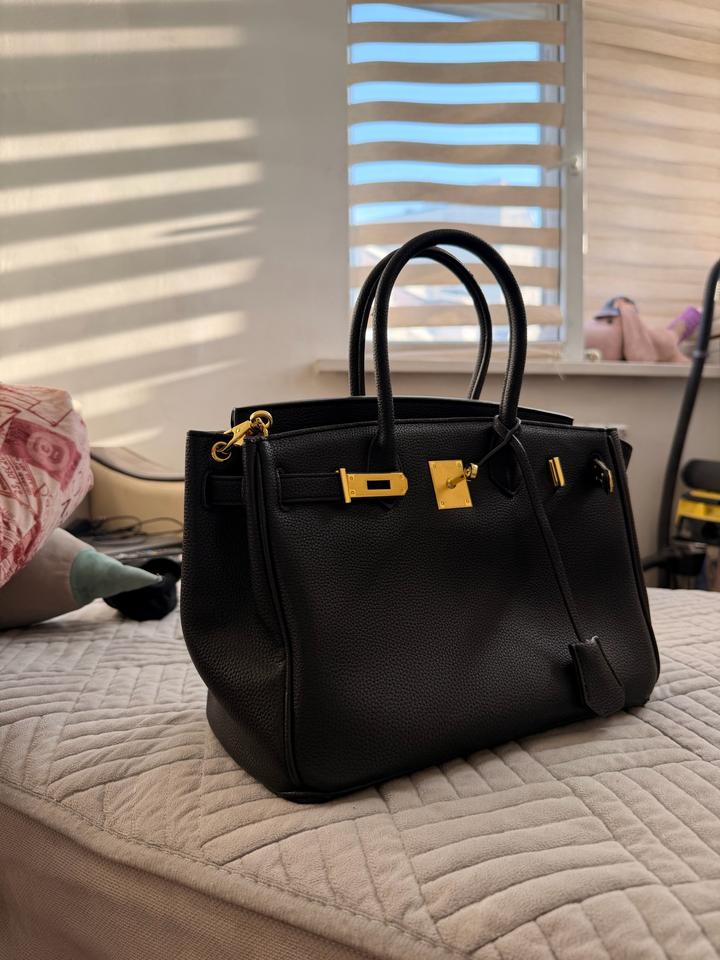 Сумка👜 Чёрная кожаная сумка в стиле Birkin  Элегантная вместительная женская сум