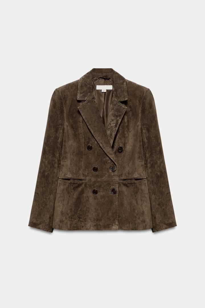 Двубортный жакет из натуральной замши Zara