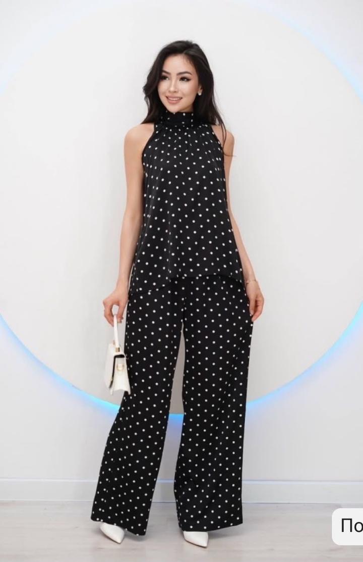 Zara Комбинезон  с широкими брюками и топом в горошек